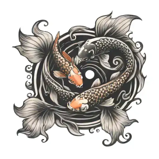 Koi Fish Yin Yang Swimming In A Circle