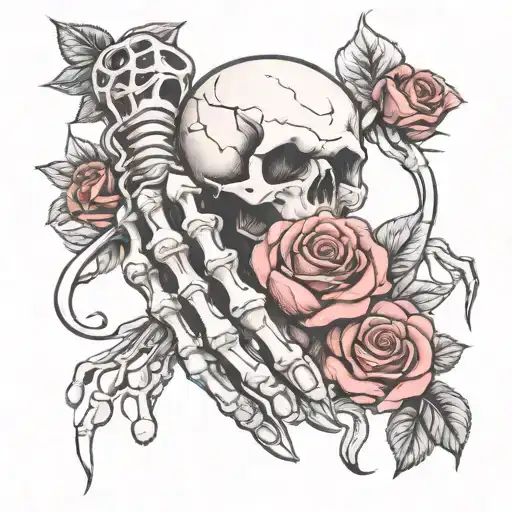Big Skeletob Hand Holding A Little Skeleton Hand With Roses
