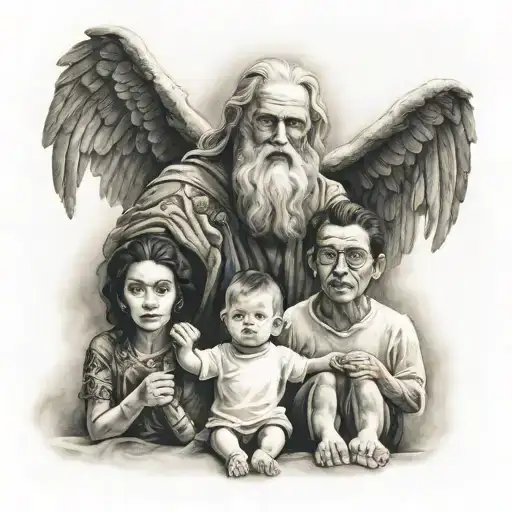 God And Parents Watching Over Son Holding Hands