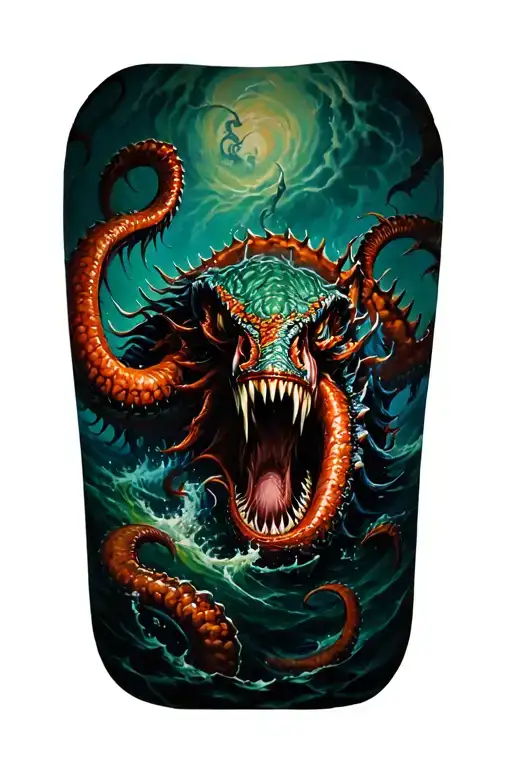 Posiden Fighting Off Kraken Emerging From The Depths