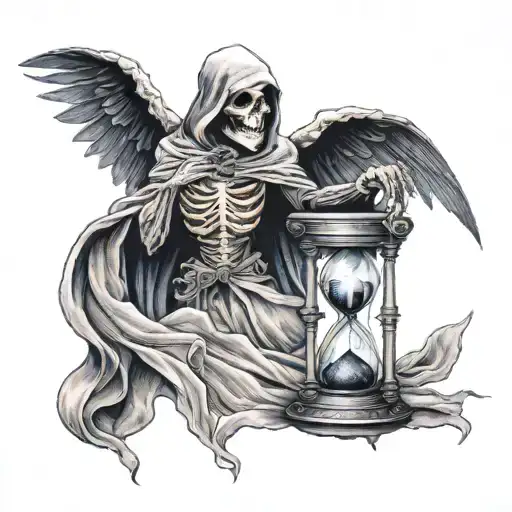 Grim Reaper With Hourglass And Wings