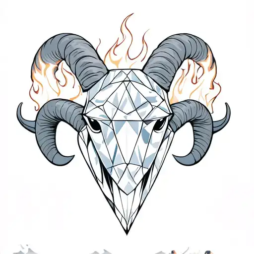 Diamond With Ram Horns And Fire Rising