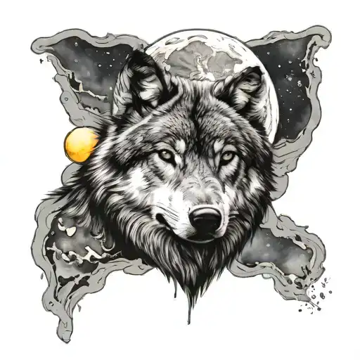 Wolf With Moon And 5 Craters On It