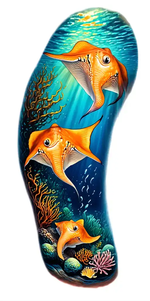 Underwater Ocean Scape Scene With Stingray