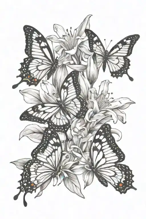 Lilly Flower Butterflies Fluttering With Birth Date In Roman Numerals