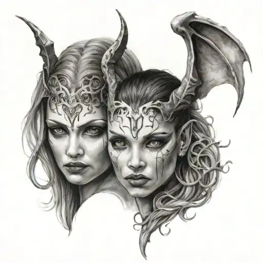Twins Woman Half Angel Half Demon
