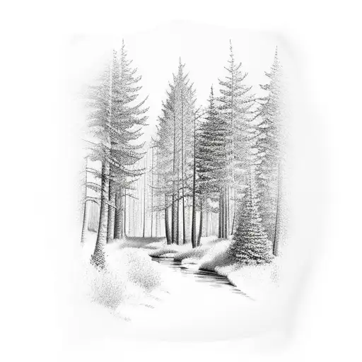 Forest Path By Stream On Shoulder