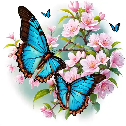 Butterflies Fluttering Around A Blossom Tree