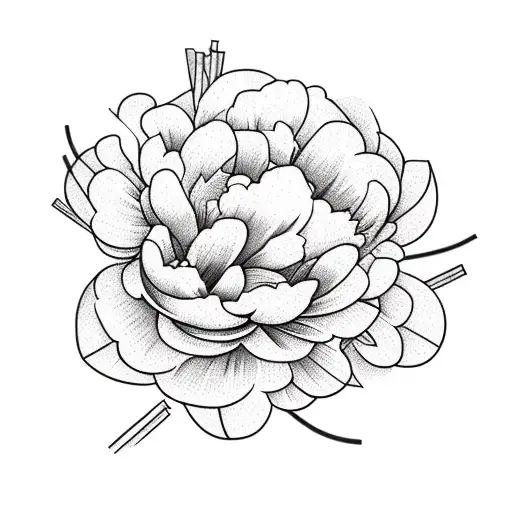 Lineart Bouquet Of A Peony And A Globe Flower With Straws And Leaves