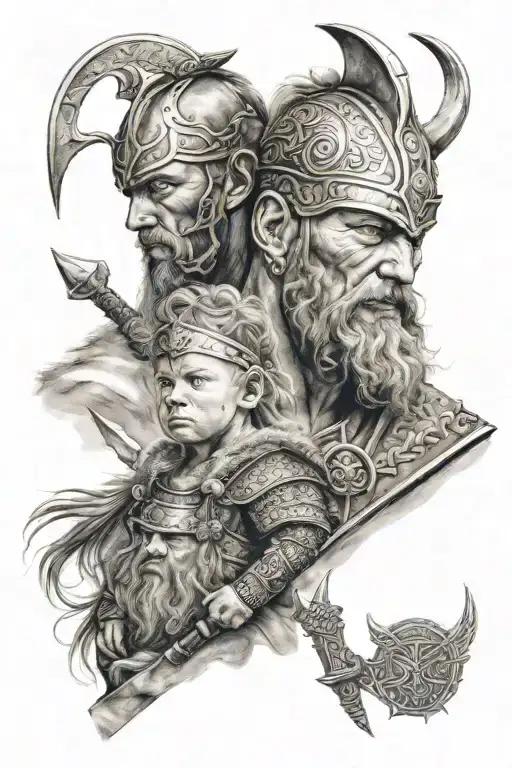 Viking Son Warrior With Father