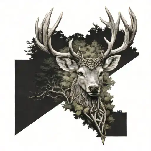 Celtic Deer Head And Trees