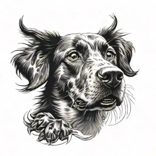 Dog Paw With Dog Head With