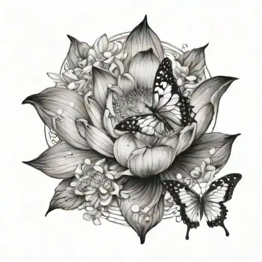 A Lotus Flower With A Butterfly Perched