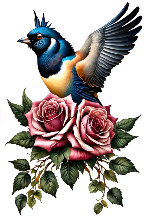Bird And Roses Intertwined