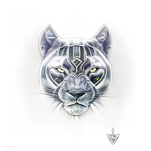 Black Panther With Blue Eyes Looking Over 3 Trophies