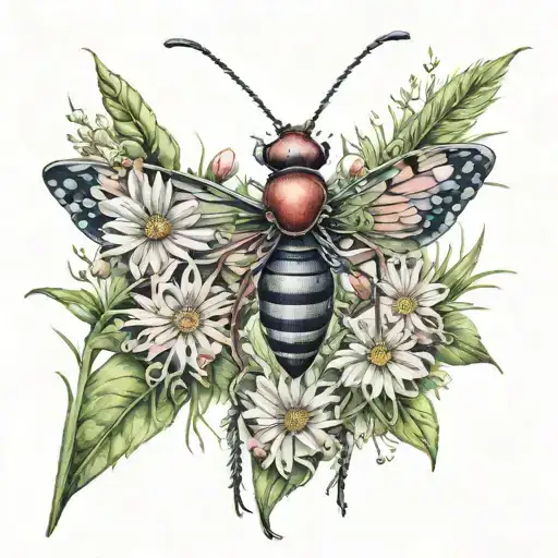 A Grassy Field Filled With Flowers Morphing Into Different Bug Species