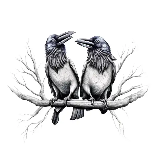 2 Ravens In A Tree Branch