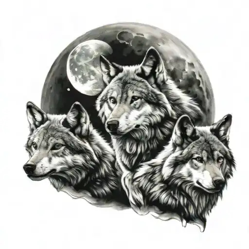 Three Wolfs With Moon