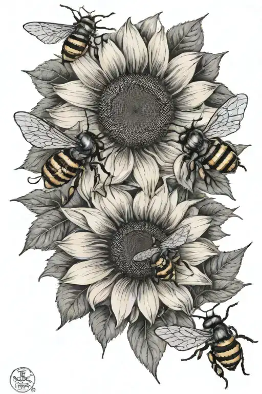 3 Bees Flying Around A Sunflower - On A Forearm