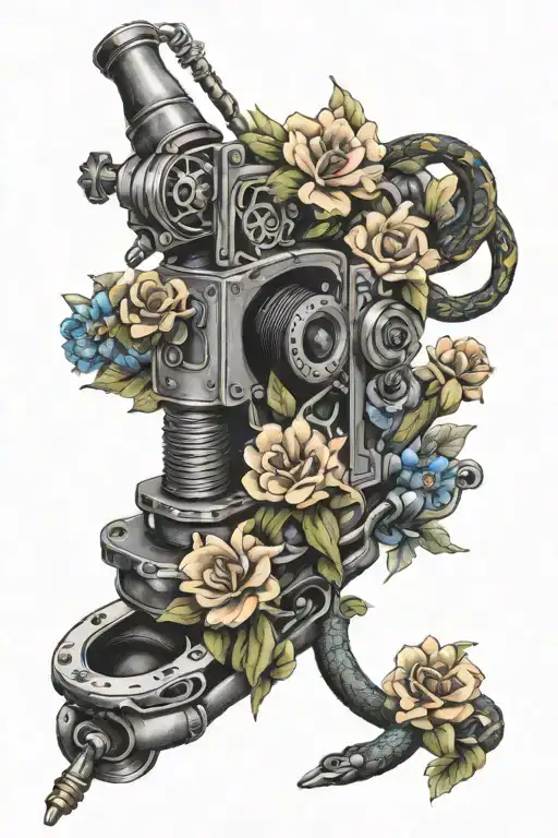 Tattoo Machine With Snake And Flowers