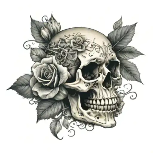 Skull Flower With Hearts