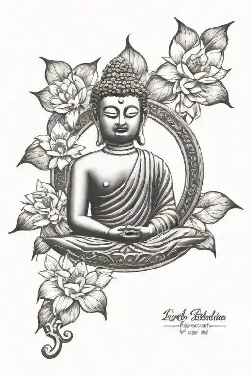 Lord Buddha Tattoo With Lotus And Star Accents