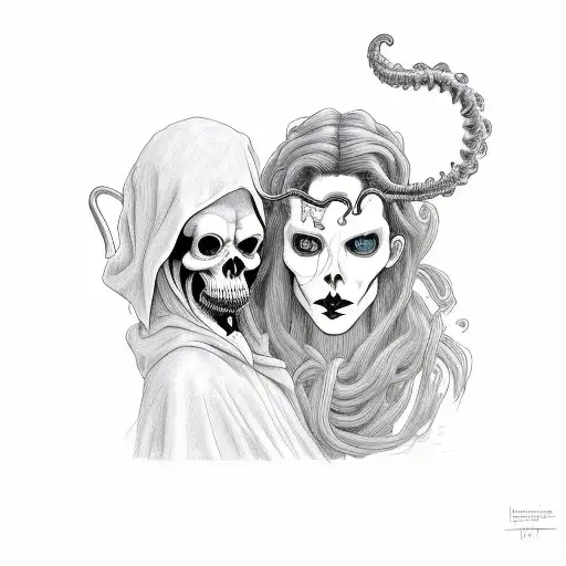 Grim Reaper And Medusa Taking A Mirror Selfie