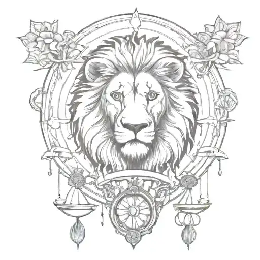 Lion Head And Justice Scales With Life Tree Emerging