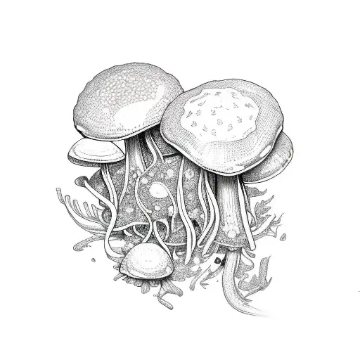 Spinal Cord With Flowers Mushrooms And Crystals Growing Off