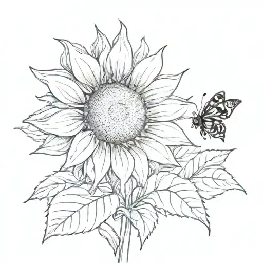 Sunflower With Ladybug And Butterfly