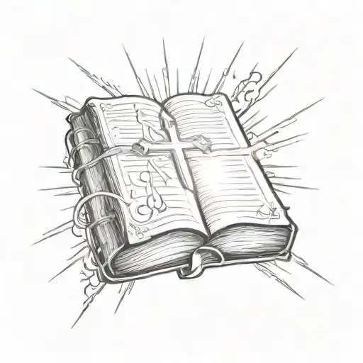 A Sketch Style Tattoo Of A Bible With Rays Of Light Shining From It