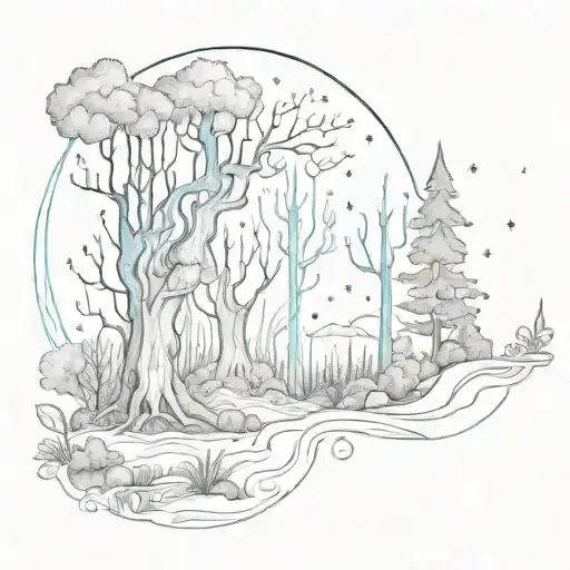 A Mystical Forest With Hidden Musical Elements And Space Constellations