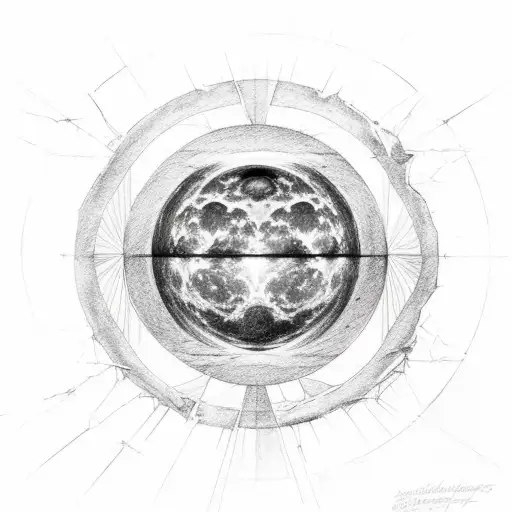 Cresent Moon Inside A Sun And The Center Is Cracked Like Broken Mirror