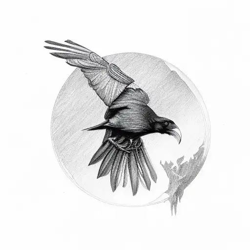 A Beautifully Detailed Sketch Of A Raven Perched On A Wrench