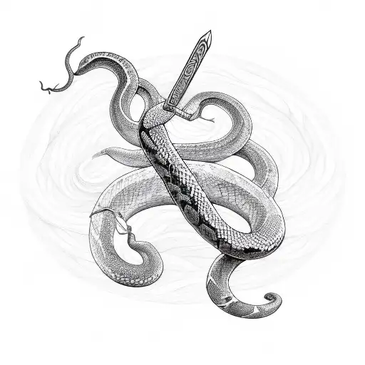 A Snake Coiled Around A Trident