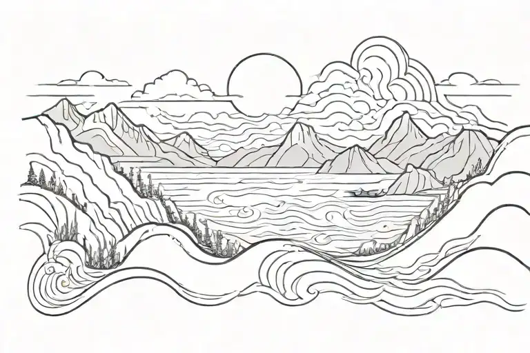 Sunset In The Mountains With An Ocean Wave