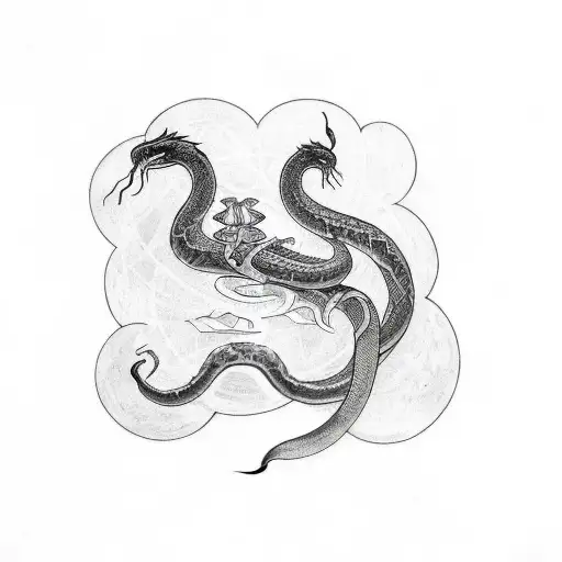 Long Spine Tattoo With Symbols And A Snake