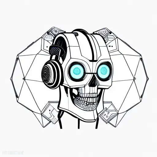 Futuristic Robotic Skull Head Wearing A Virtualreality Headset Coveredeyes 45 Degree Angle To A Side
