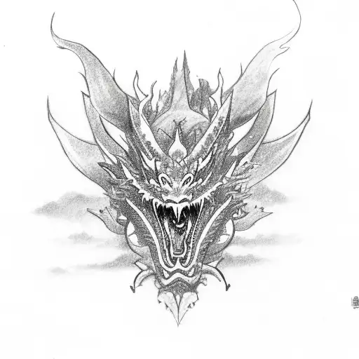 Green Chinese Styled Dragon With Purple Eyes And Fire