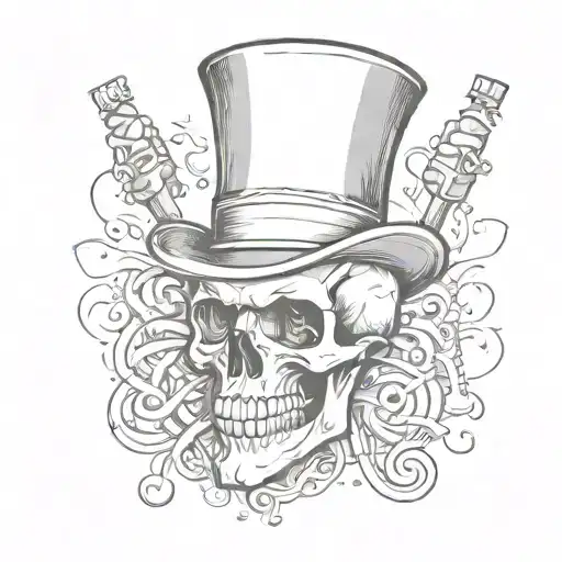 A Skull With A Top Hat Surrounded By Partying Symbols