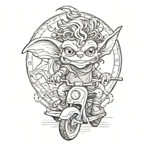 Gremlin Riding A Scooter Curly Hair