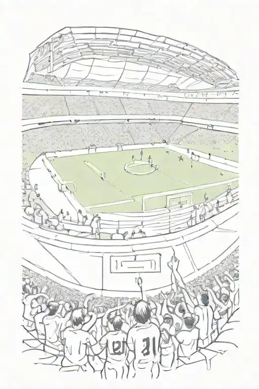 A Dynamic Sketch Of A Soccer Stadium Filled With Cheering Fans And Players On The Field