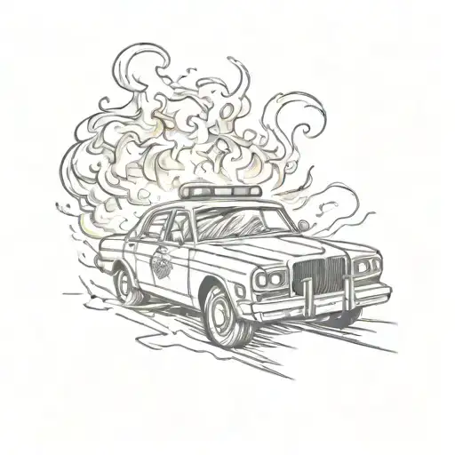 A Police Car Racing Through Flames With Sirens Blaring