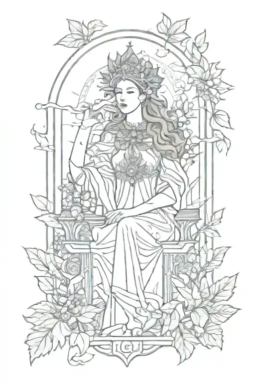 Empress Tarot Card With Leaves Around It