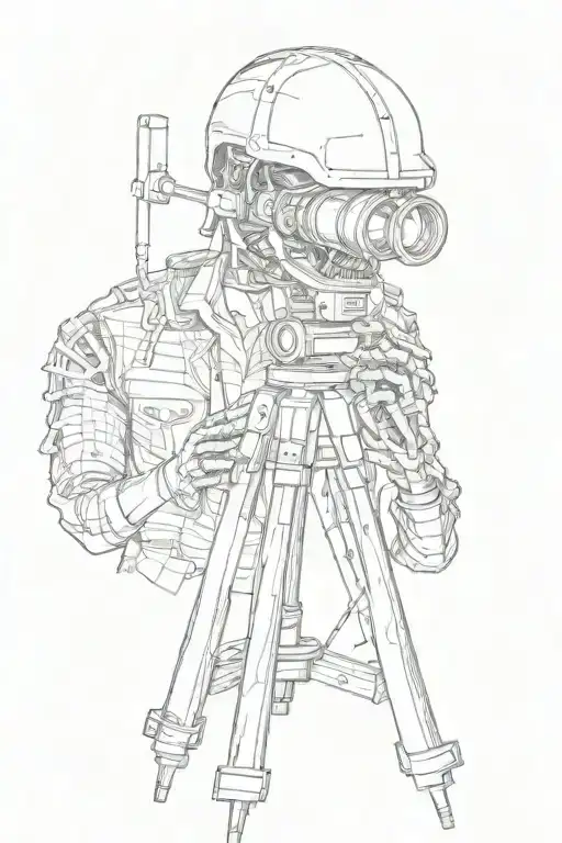 Skeleton Is Looking Through The Eyepiece Of A Surveying Total Station On A Tripod