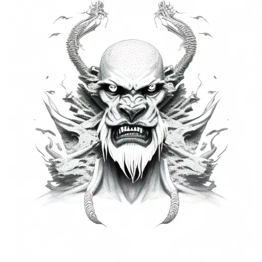 Skinny Two Faced Man-beast Shadowed In Darkness