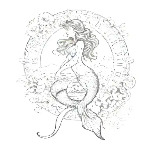 Mermaid Silhouette With The Quote 'Time And Tide Wait For No Man'