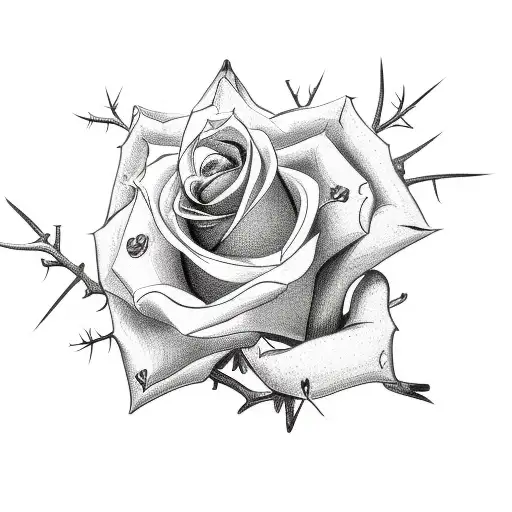 A Gothic Rose With Many Branches And Thorns Coming Out Of It And Forming A Heart