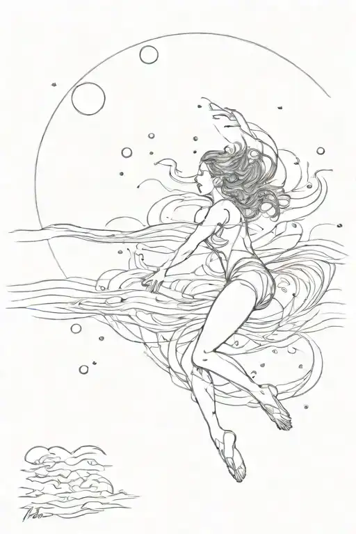 Girl Swimming Towards The Surface Of The Water But The Water Is The Universe