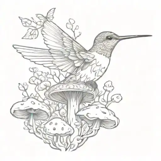 Humming Bird With Mushrooms Forest